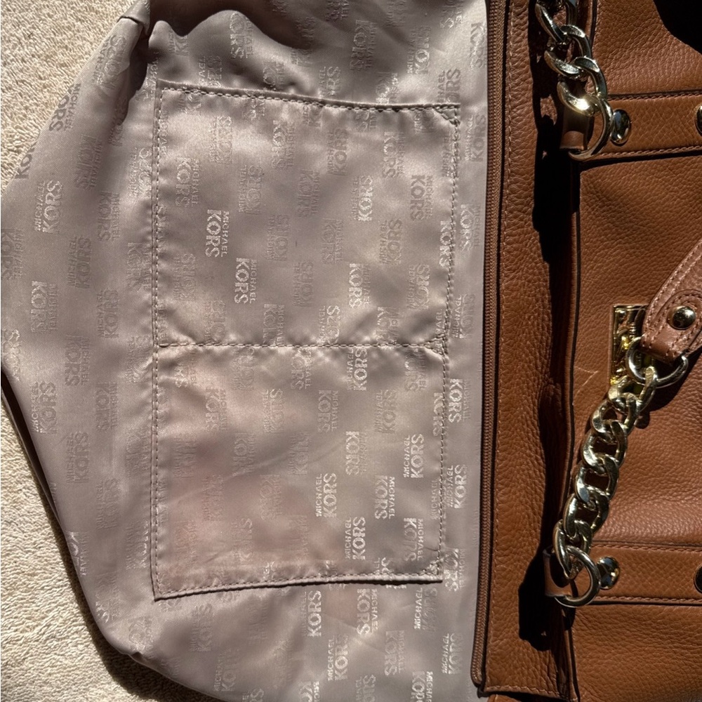 Vintage Michael Kors Delancey Tote Crossbody Shoulder Bag Tan Brown leather - Picture 8 of 11